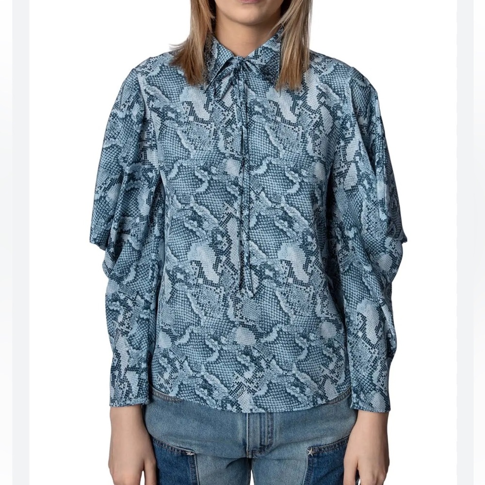Zadig & Voltaire Tolmea Snake Print Silk Blouse in Blue